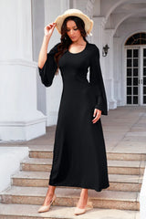 Tie Back Ribbed Round Neck Long Sleeve Dress Casual Dresses - Tophatter Daily Deals