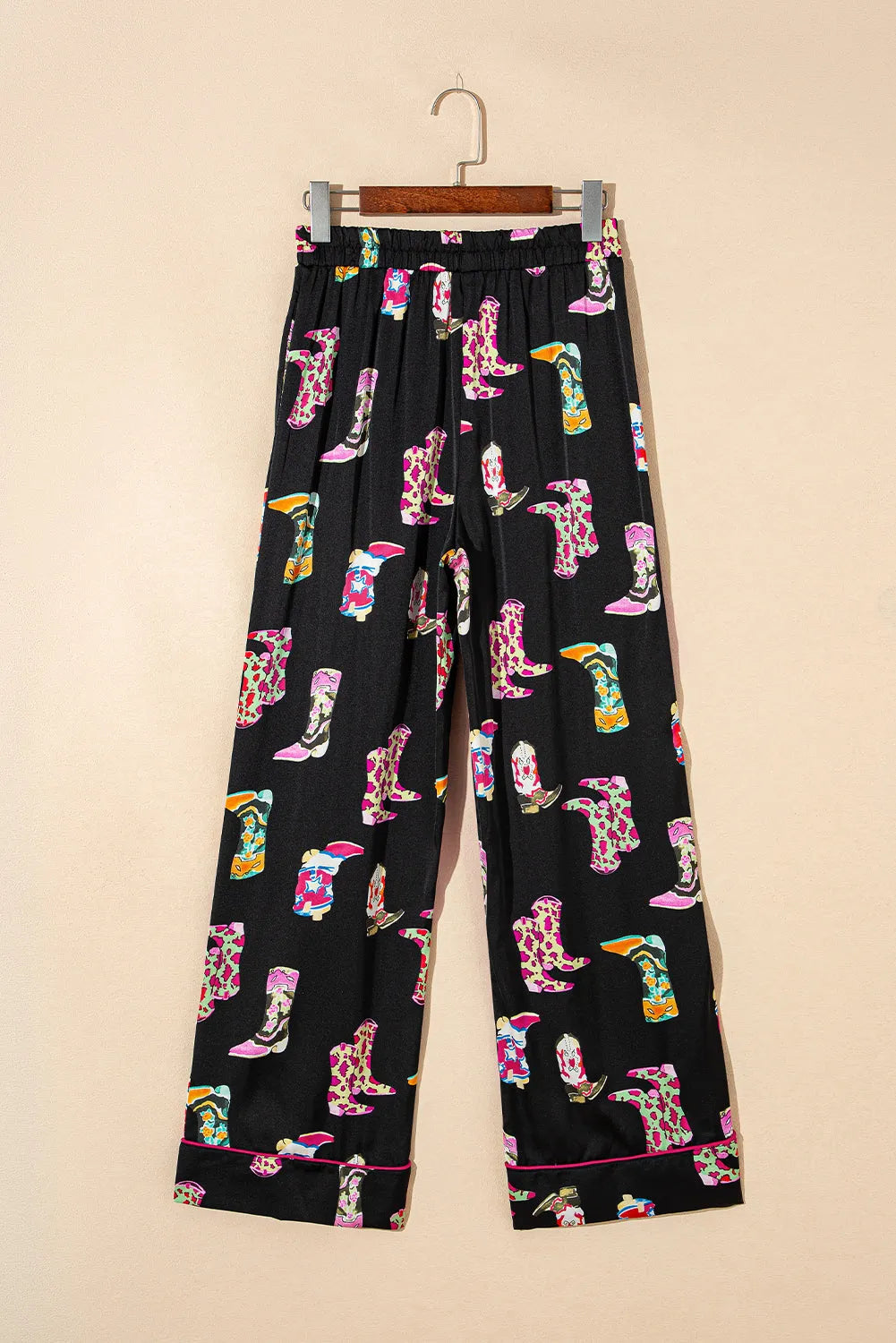 Black Western Cowgirl Boots Printed Satin Long Pajama Set Loungewear & Sleepwear/Sleepwear - Tophatter Daily Deals