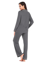 Collared Neck Long Sleeve Loungewear Set with Pockets Loungewear Sets - Tophatter Daily Deals