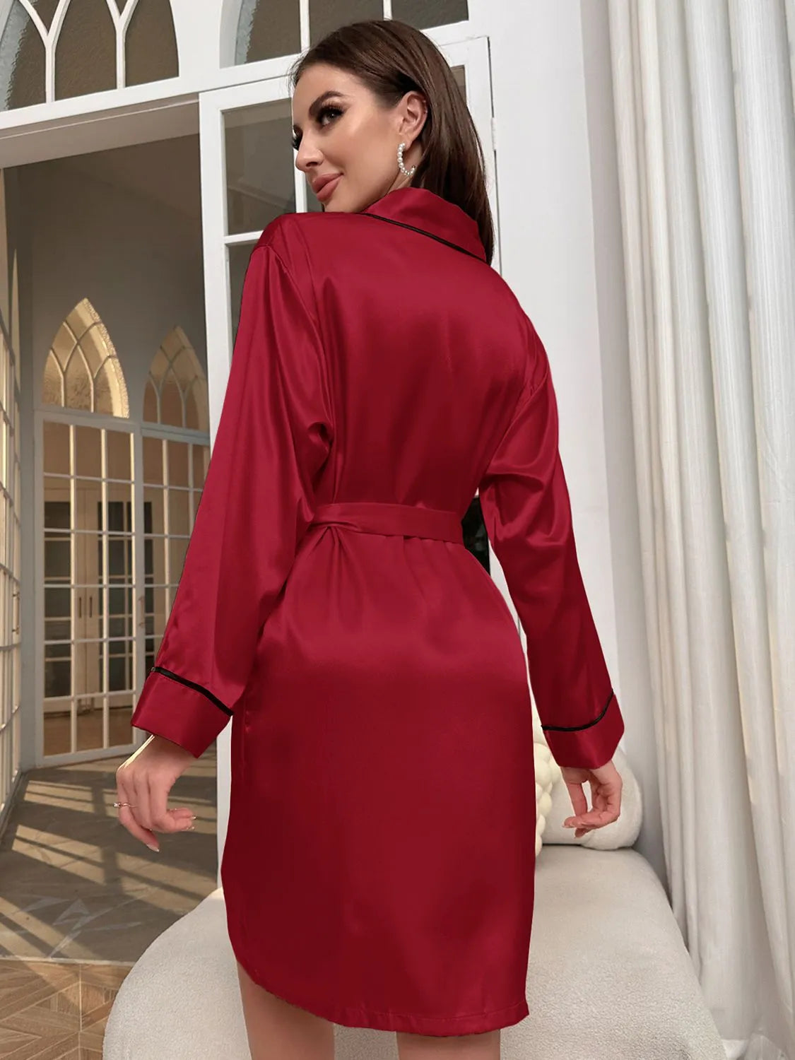 Tie Waist Surplice Neck Robe Sleep Dresses - Tophatter Daily Deals