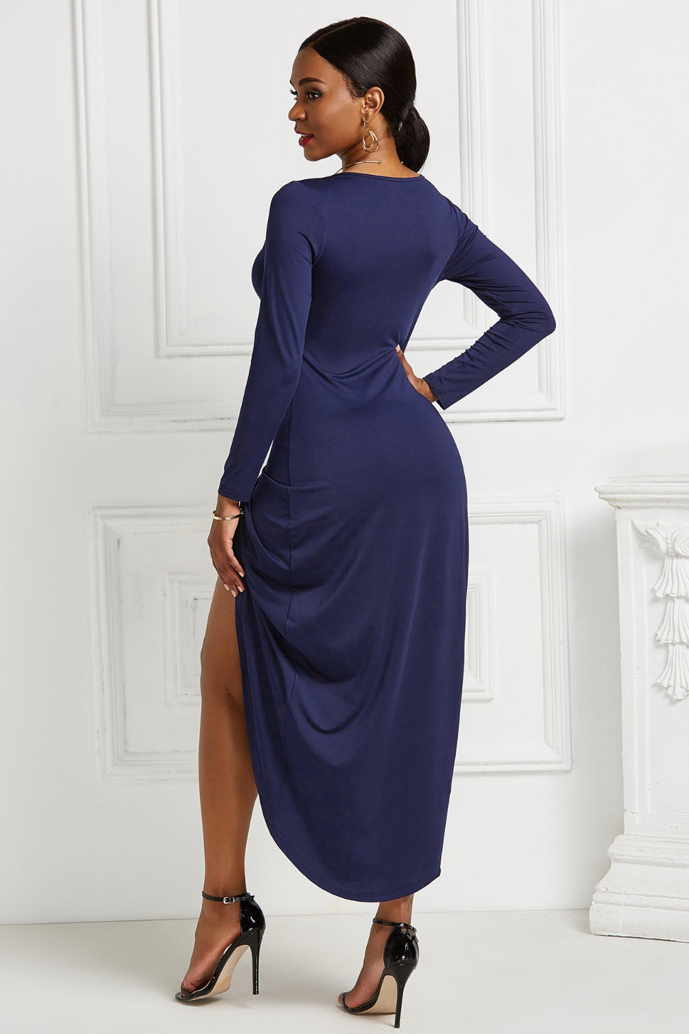 High-low Ruched Surplice Long Sleeve Dress - Tophatter Deals