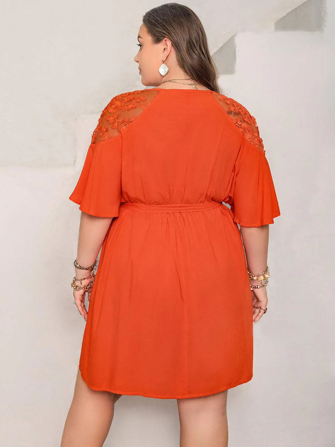 Plus Size Lace Button Up Half Sleeve Dress Casual Dresses - Tophatter Daily Deals