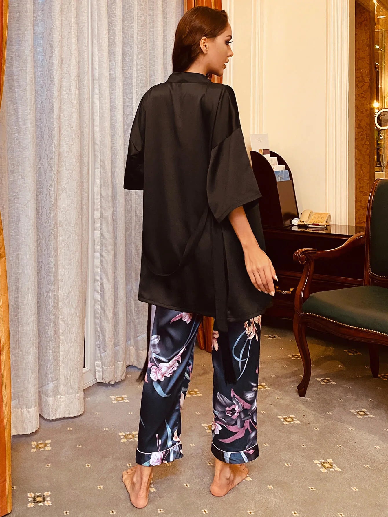 Cami, Robe, and Printed Pants Pajama Set Loungewear Sets - Tophatter Daily Deals