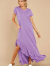 Slit Round Neck Short Sleeve Maxi Dress Lavender Casual Dresses - Tophatter Daily Deals