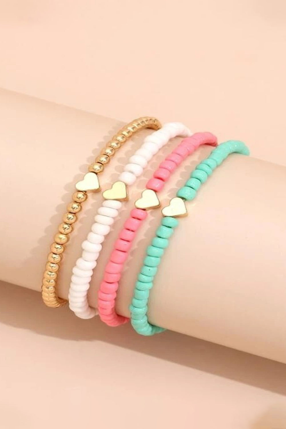 Pink Valentine Heart Beaded Layered Bracelet Bracelets - Tophatter Daily Deals