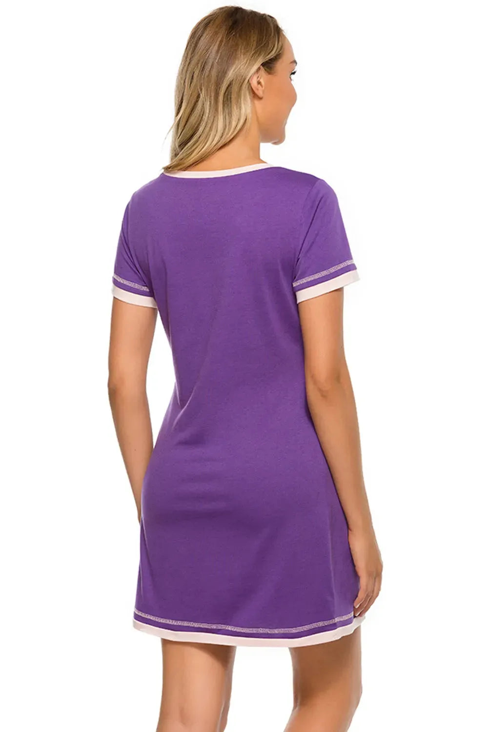 Contrast Trim Short Sleeve Lounge Dress Sleep Dresses - Tophatter Daily Deals