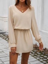 Cutout V-Neck Long Sleeve Mini Dress Pastel Yellow Casual Dresses - Tophatter Daily Deals