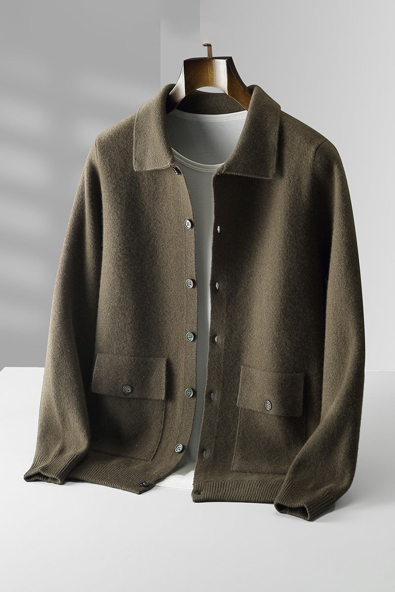 Warm Classic Men's Polo Cardigan - Wool, Button, Autumn Olive Green 3D Changing Face Moving Picture Frame - Tophatter Daily Deals