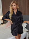 Fringe Detail Belted Half Sleeve Robe Black Sleep Dresses - Tophatter Daily Deals