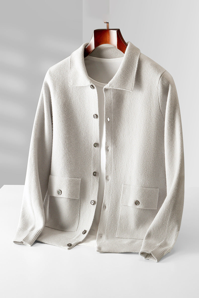 Warm Classic Men's Polo Cardigan - Wool, Button, Autumn Ivory White 3D Changing Face Moving Picture Frame - Tophatter Daily Deals