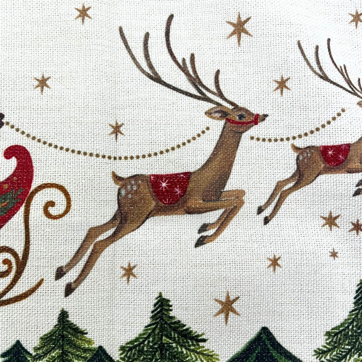 Santa's Sleigh Christmas Table Runner, Gisela Graham Festive Fabric 140cm x 40cm Table Runner - Tophatter Daily Deals