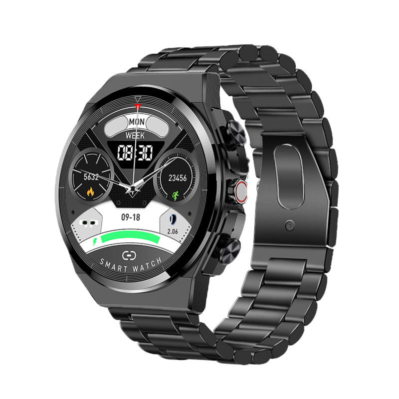 2-in-1 Bluetooth Talking Heart Rate Monitoring Smartwatch Black Steel Belts 0 - Tophatter Daily Deals