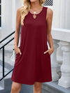 Cutout Round Neck Sleeveless Dress Wine Casual Dresses - Tophatter Daily Deals