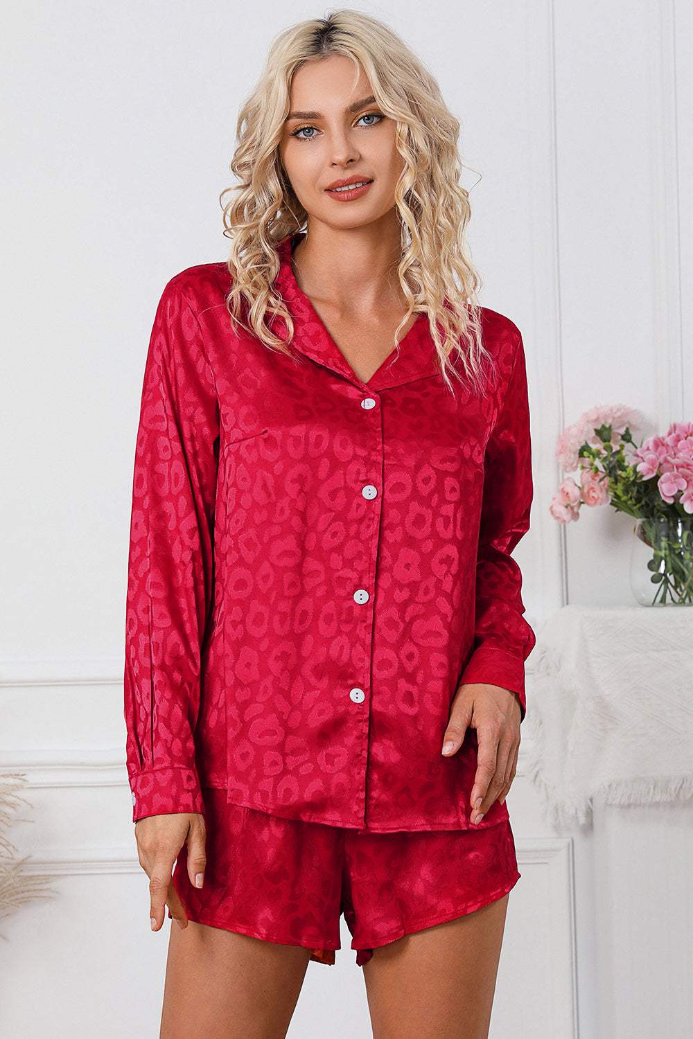 Long Sleeve Shirt and Shorts Lounge Set Loungewear Sets - Tophatter Daily Deals