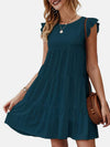 Ruffled Round Neck Cap Sleeve Mini Dress French Blue Casual Dresses - Tophatter Daily Deals