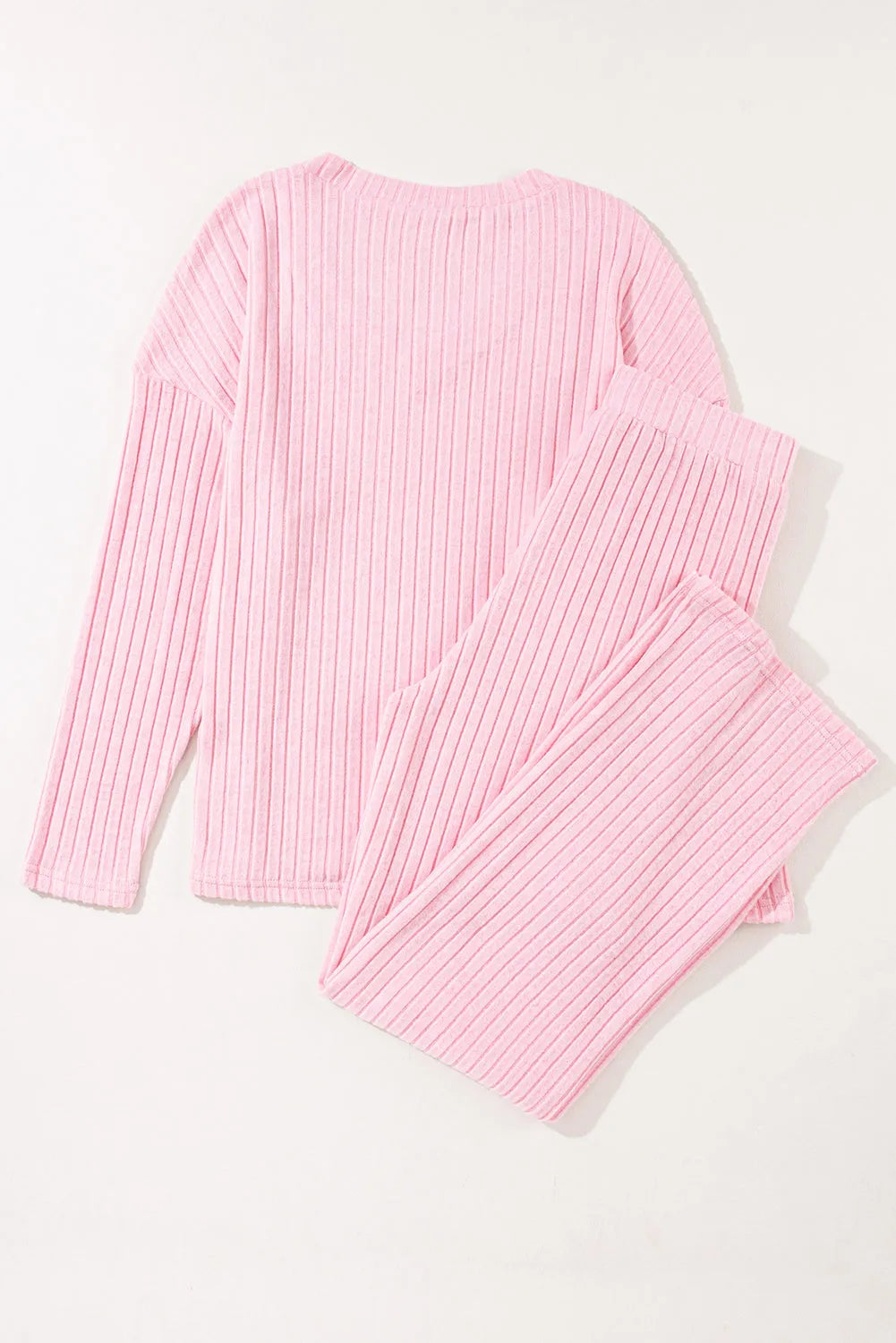 Light Pink Ribbed Knit V Neck Slouchy Two-piece Outfit Loungewear & Sleepwear/Loungewear - Tophatter Daily Deals
