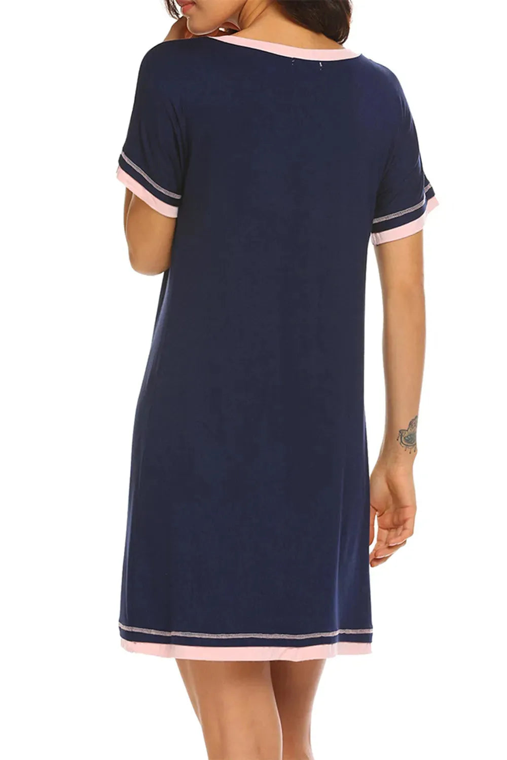 Contrast Trim Short Sleeve Lounge Dress Sleep Dresses - Tophatter Daily Deals