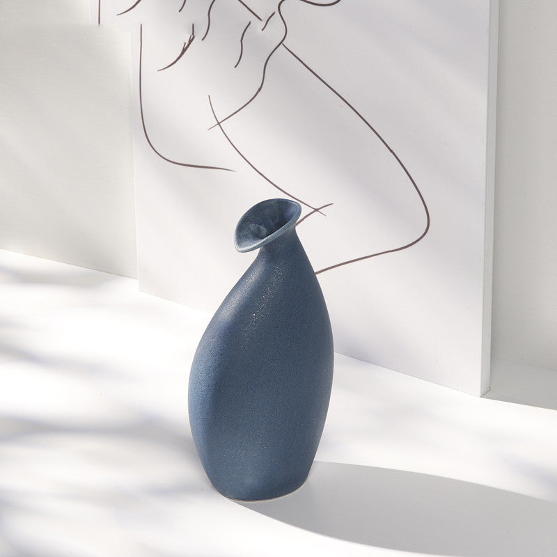 Blue Nordic Mediterranean Dry Flower Vase Living Room Simple Ceramic Creative Decoration Table Flower 4 Style 0 - Tophatter Daily Deals