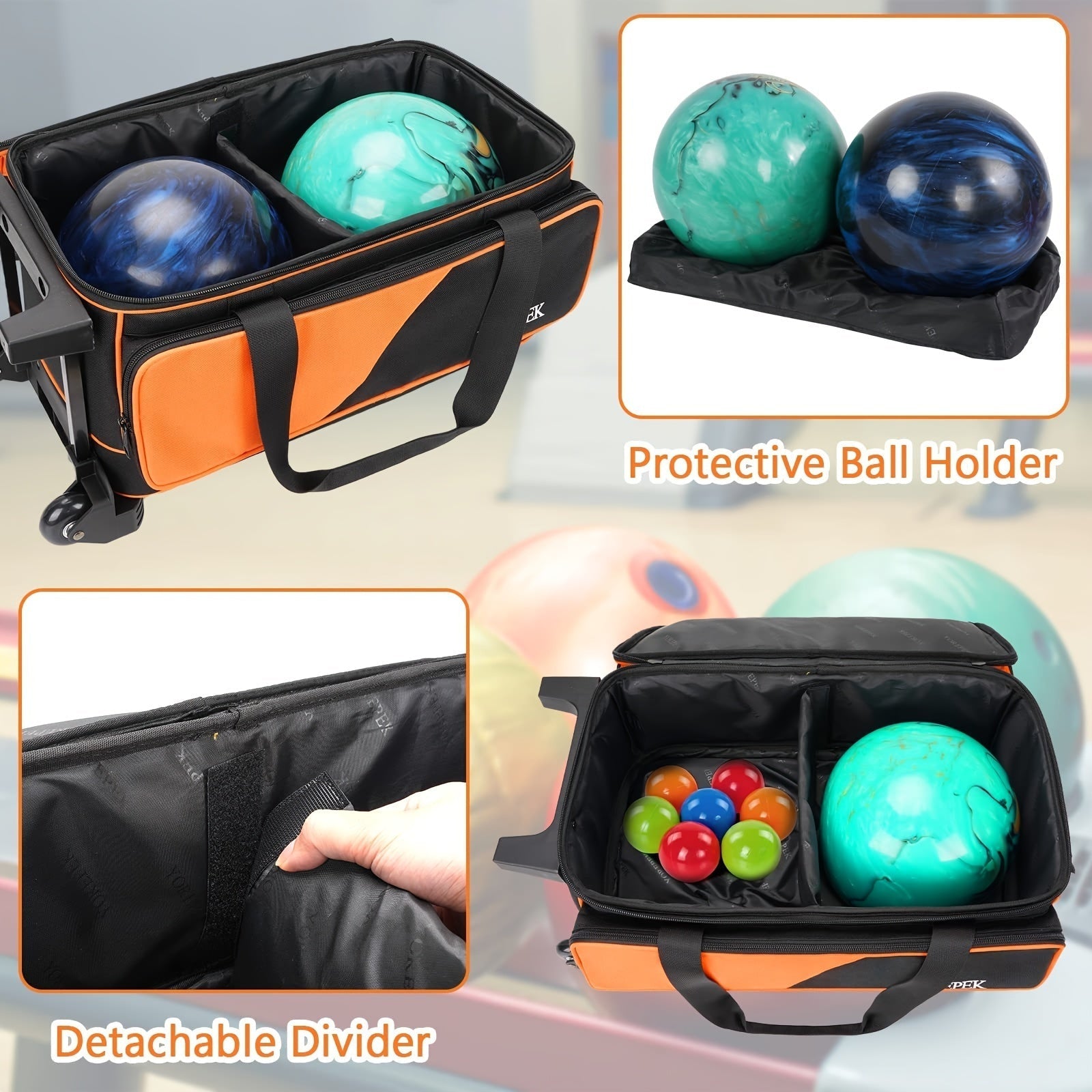Bowling Ball Carrier 2-Ball with Divider & Cup Holder Sport Equipments - Tophatter Daily Deals
