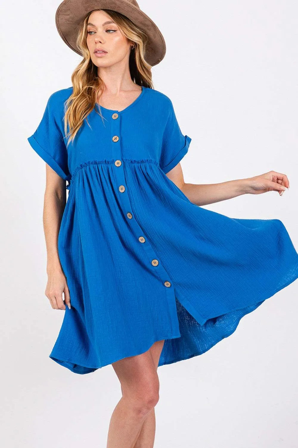 SAGE + FIG Button Up short Sleeve Dress Blue Casual Dresses - Tophatter Daily Deals