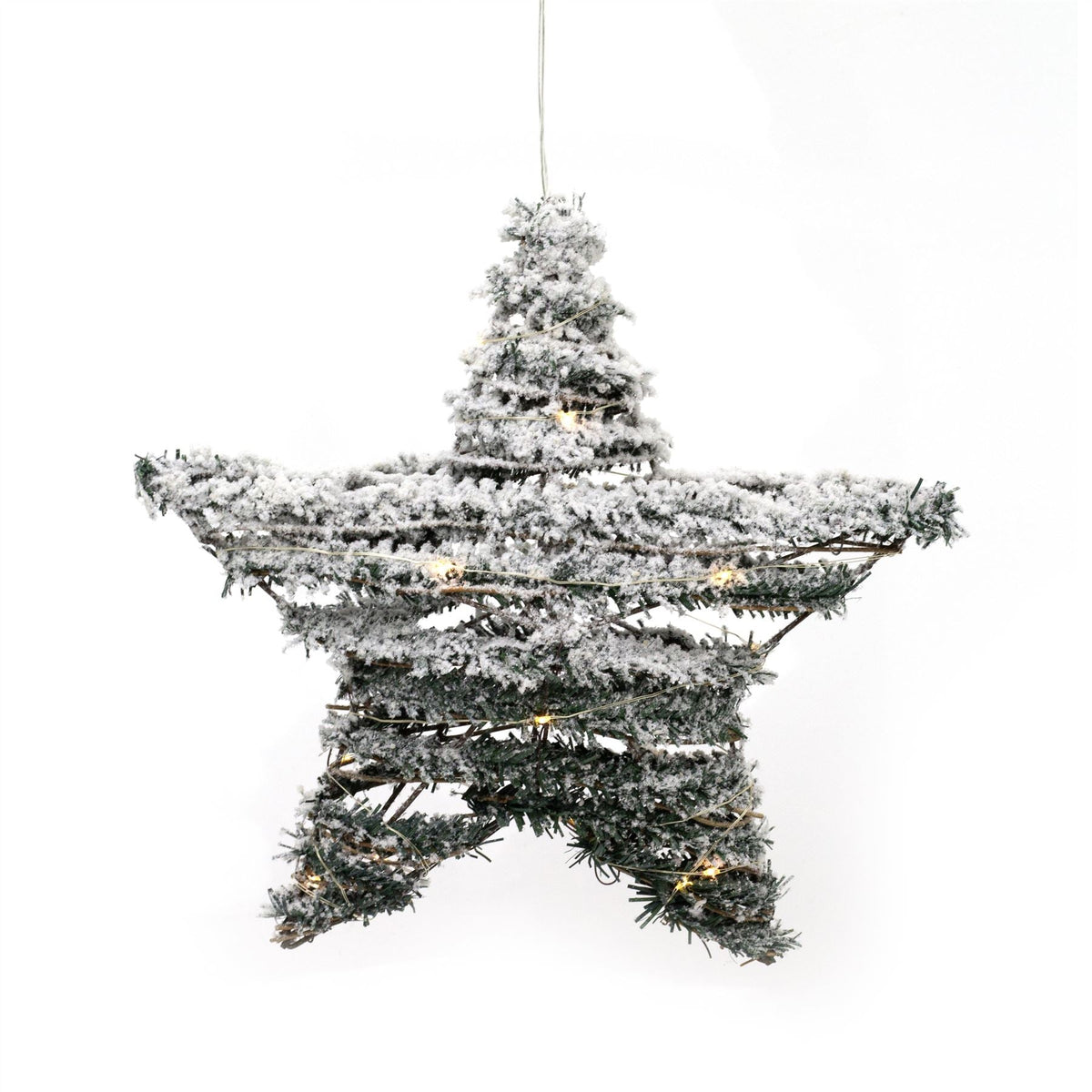 Snow Topped Hanging Christmas Star Light | Snow Star Decoration With 20 LED Lights Battery Operated | Christmas Window Lights - 30cm Ornament - Tophatter Daily Deals