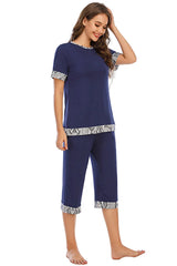 Round Neck Short Sleeve Top and Capris Pants Lounge Set Loungewear Sets - Tophatter Daily Deals