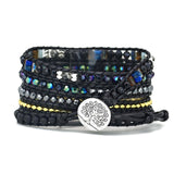 Black Retro Woven Watch Band Natural Stone Bead Strap Bracelet 0 - Tophatter Daily Deals