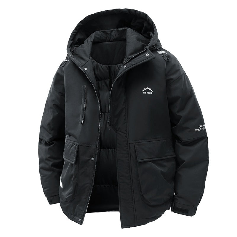 Warm Men's Puffer Jacket - Hooded Short Parka, Cotton 3D Changing Face Moving Picture Frame - Tophatter Daily Deals