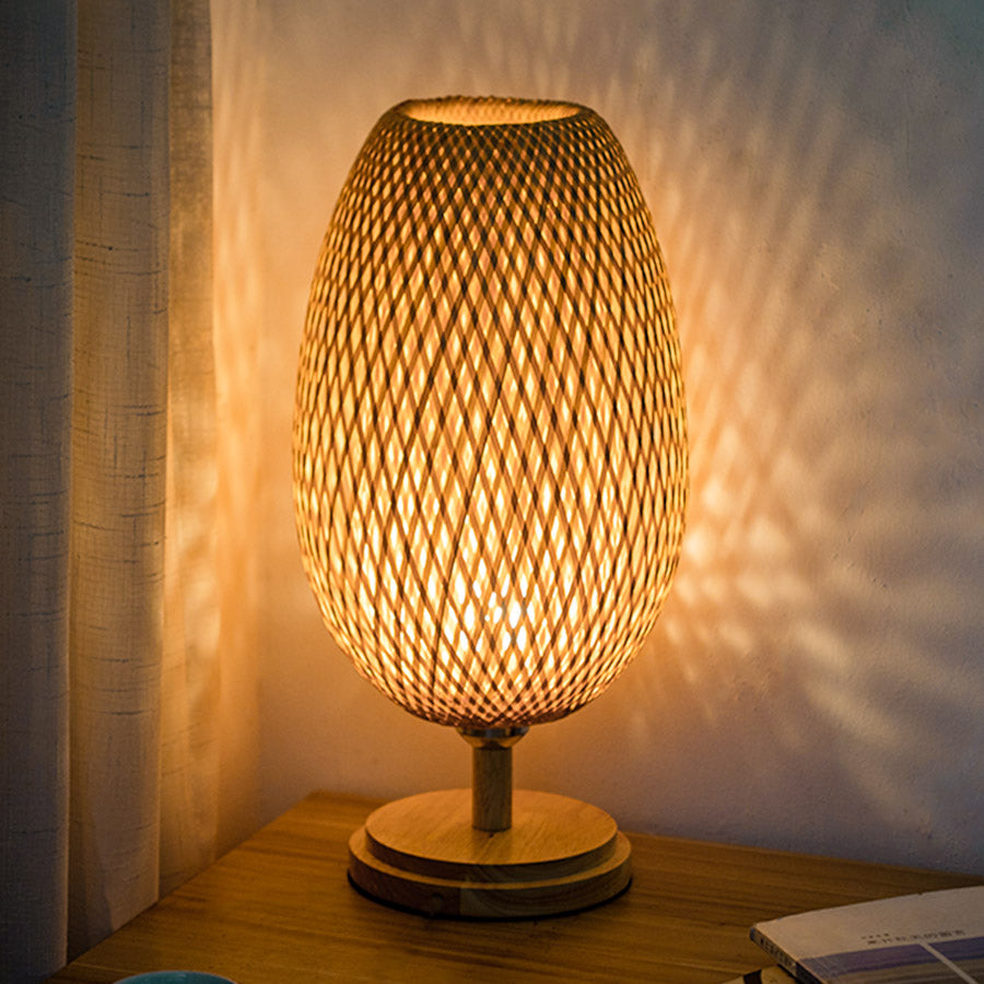 Bamboo Woven Table Lamp Japanese Style Zen Bedroom Living Room 0 - Tophatter Daily Deals