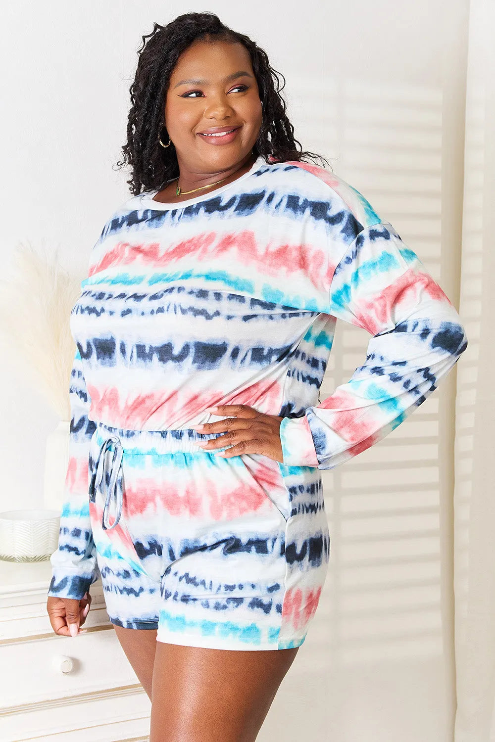 Tie-Dye Dropped Shoulder Lounge Set Loungewear Sets - Tophatter Daily Deals