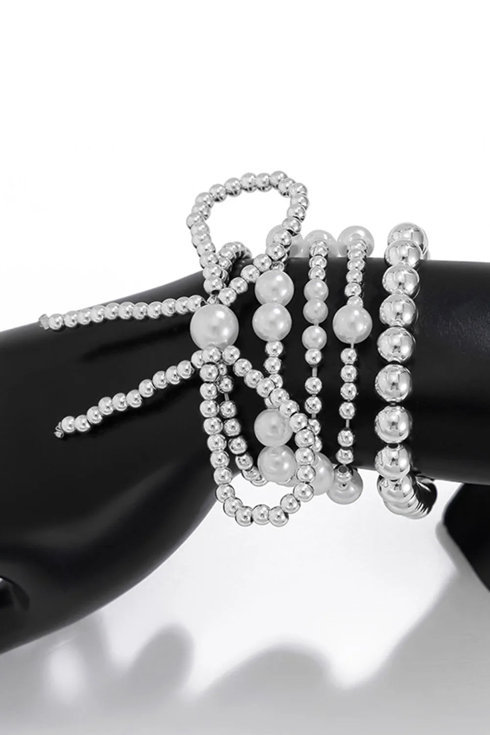 Silvery Bow Knot Pearl Beaded Multi Layered Bracelet Set Bracelets - Tophatter Daily Deals