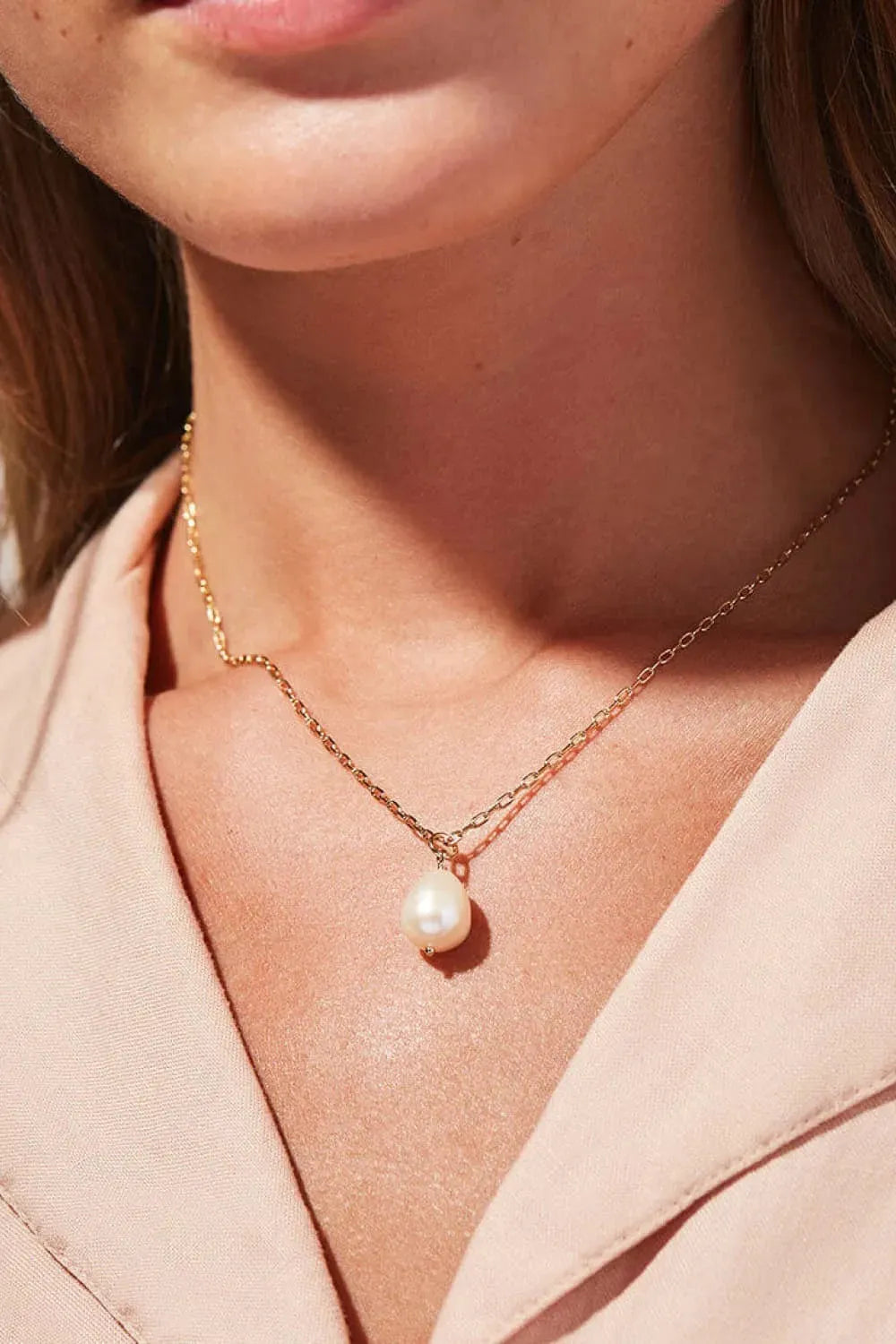 Freshwater Pearl Pendant Necklace Gold One Size Necklaces - Tophatter Daily Deals