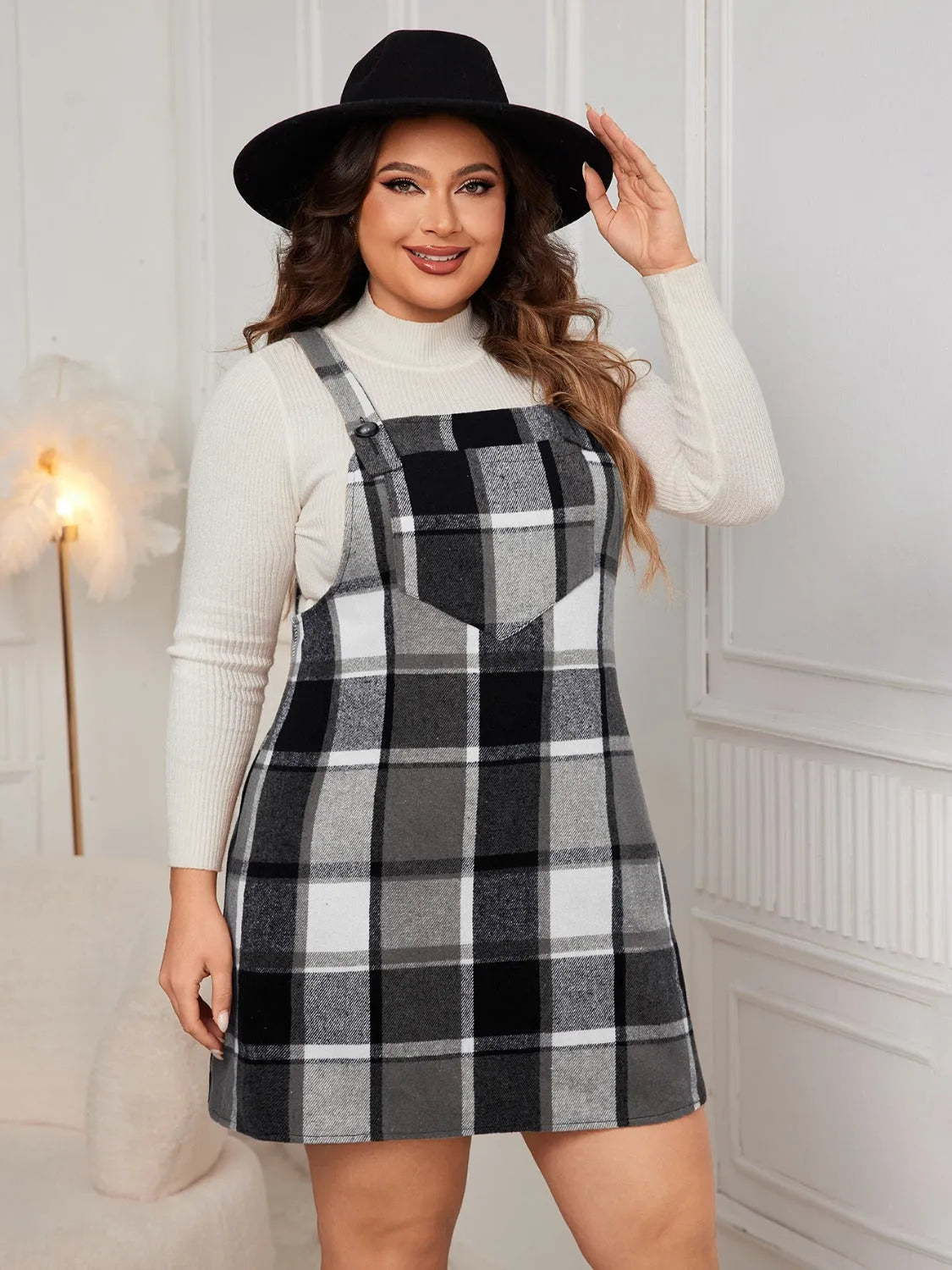 Plus Size Plaid Wide Strap Overall Dress Casual Dresses - Tophatter Daily Deals