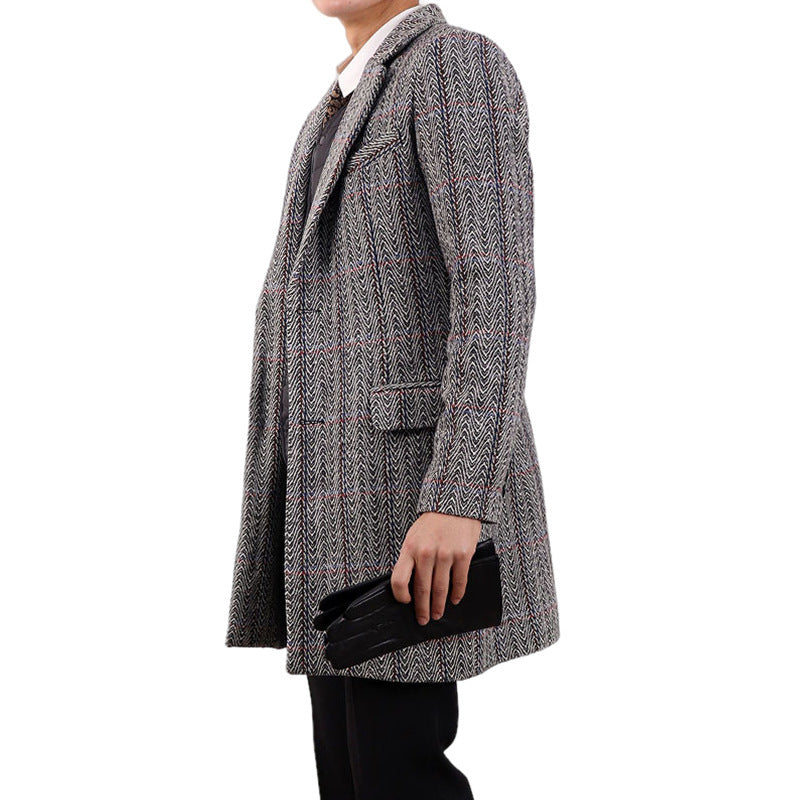 Insulating Men's Overcoat - Tailored Herringbone, Wool, Work 3D Changing Face Moving Picture Frame - Tophatter Daily Deals