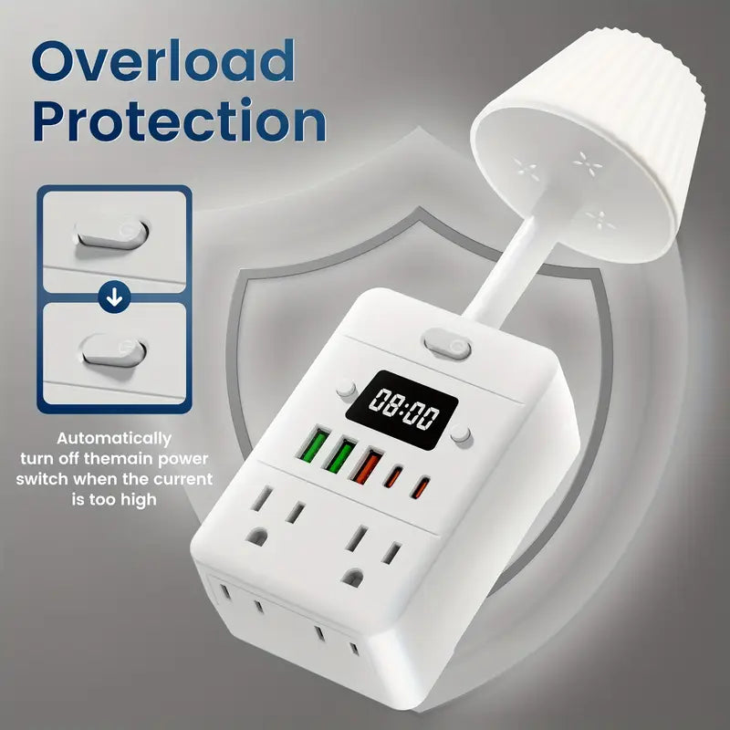 11-in-1 Multifunctional Power Strip with Desk Lamp, Clock, USB Ports & Surge Protection Electronics - Tophatter Daily Deals