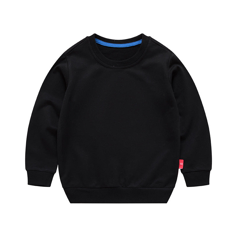 Boys Korean Round Neck Solid Color Loose Long Sleeve Pullover Black 7 - Tophatter Daily Deals