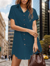 Pocketed Button Up Short Sleeve Dress French Blue Casual Dresses - Tophatter Daily Deals