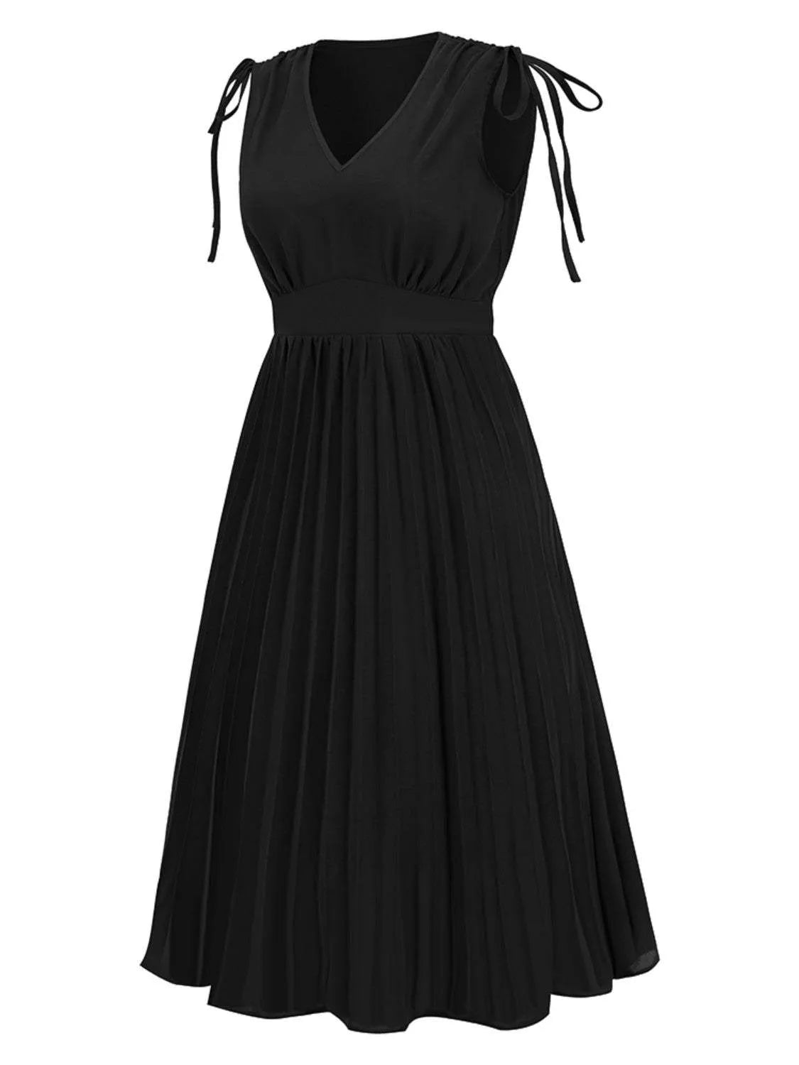 Pleated V-Neck Sleeveless Midi Dress Casual Dresses - Tophatter Daily Deals