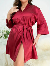 Plus Size Surplice Neck Tie Waist Robe Sleep Dresses - Tophatter Daily Deals