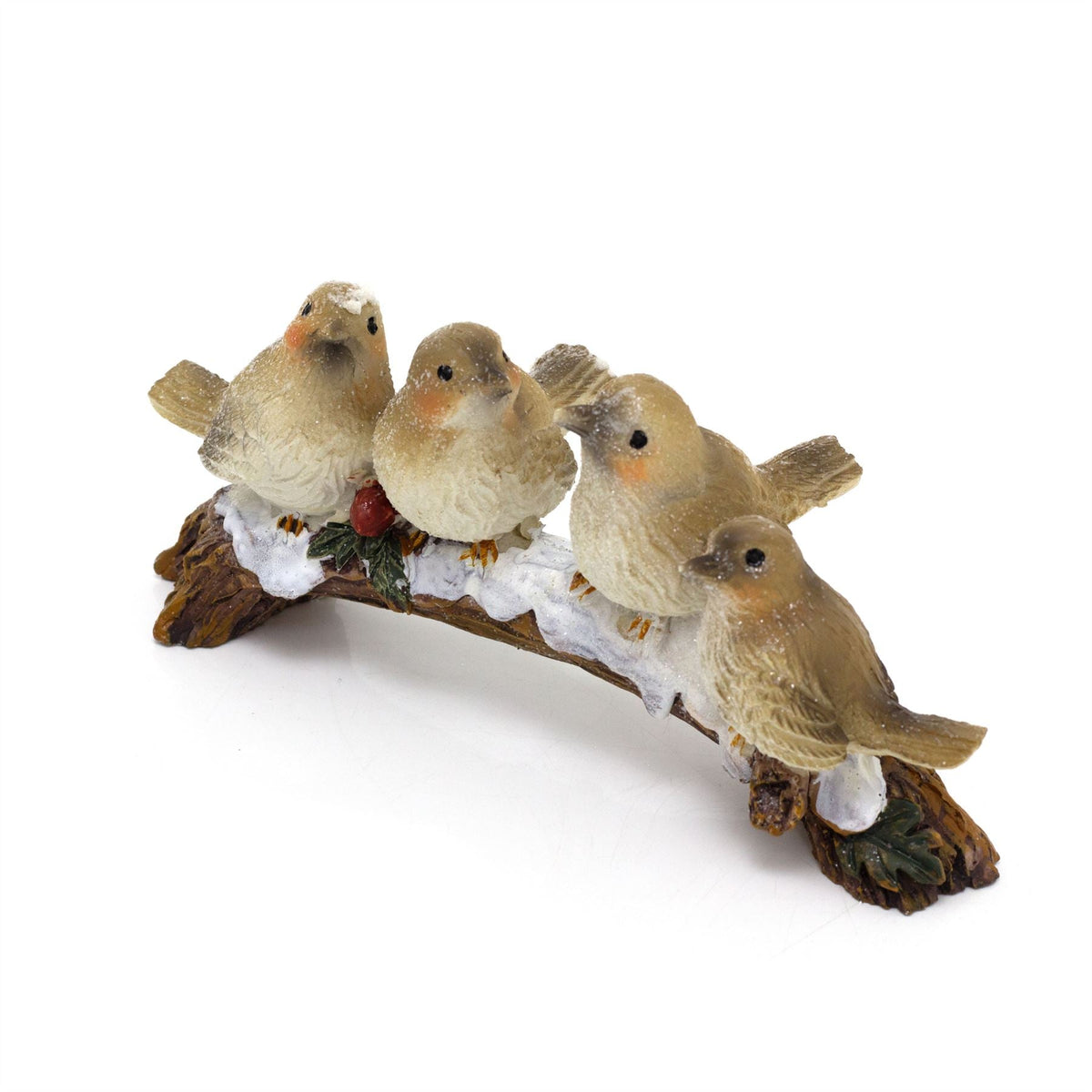 Festive Snowbirds on a Branch | 4 Bird Christmas Wildlife Ornament Figurine Ornament - Tophatter Daily Deals