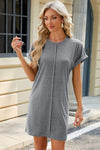 Heathered Round Neck Short Sleeve Dress Casual Dresses - Tophatter Daily Deals