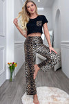 Lettuce Trim Cropped T-Shirt and Leopard Pants Lounge Set Leopard Loungewear Sets - Tophatter Daily Deals