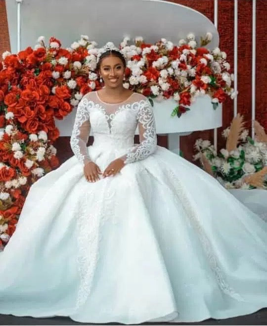 Ball Gown Wedding Dress Long Sleeves Bridal Gown White 0 - Tophatter Daily Deals