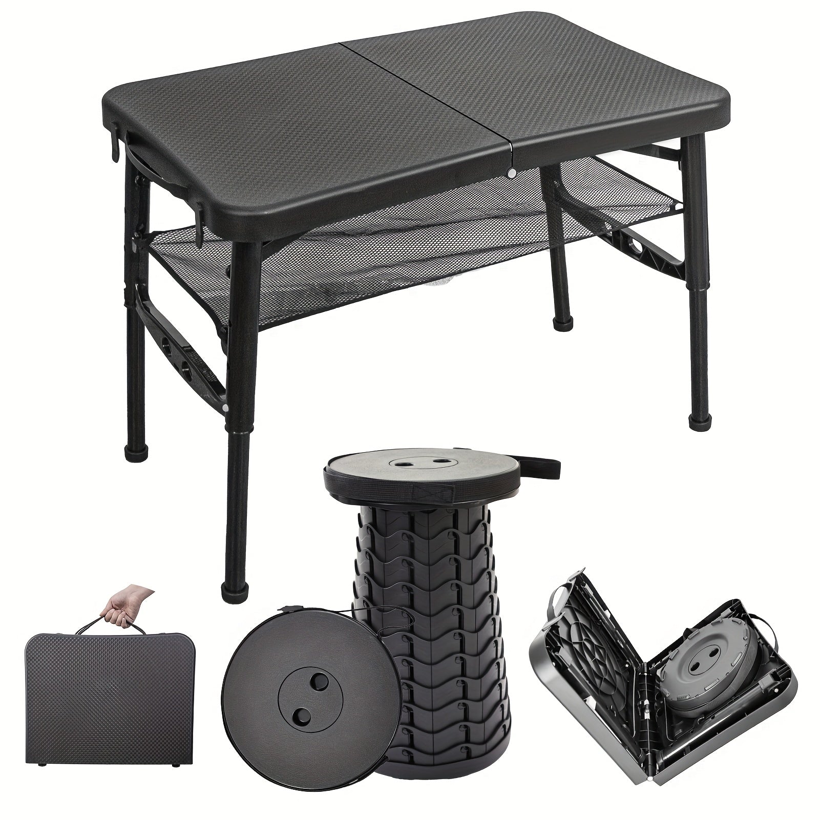 Retractable Folding Table and Adjustable Stool Set Outdoor Recreation > Camping > Camp Furniture - Tophatter Daily Deals