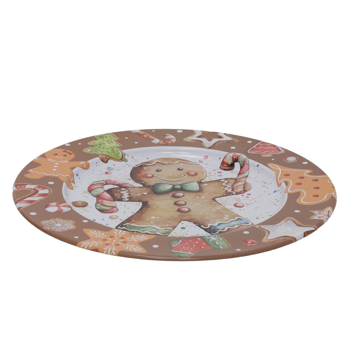 Gingerbread Christmas Tin Platter | Round Christmas Serving Tray Platter - 33cm Tray - Tophatter Daily Deals