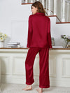 Lapel Collar Long Sleeve Top and Pants Pajama Set Loungewear Sets - Tophatter Daily Deals