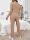 Round Neck Long Sleeve Top and Drawstring Pants Lounge Set Loungewear Sets - Tophatter Daily Deals