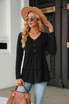 Long Sleeve V-Neck Cable-Knit Blouse Black Blouses - Tophatter Daily Deals