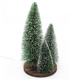 LED Bottle Brush Christmas Trees on Wooden Base | Snowy Green Light-Up Trees LED Light - Tophatter Daily Deals
