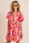 BiBi Floral V-Neck Puff Sleeve Mini Dress Casual Dresses - Tophatter Daily Deals